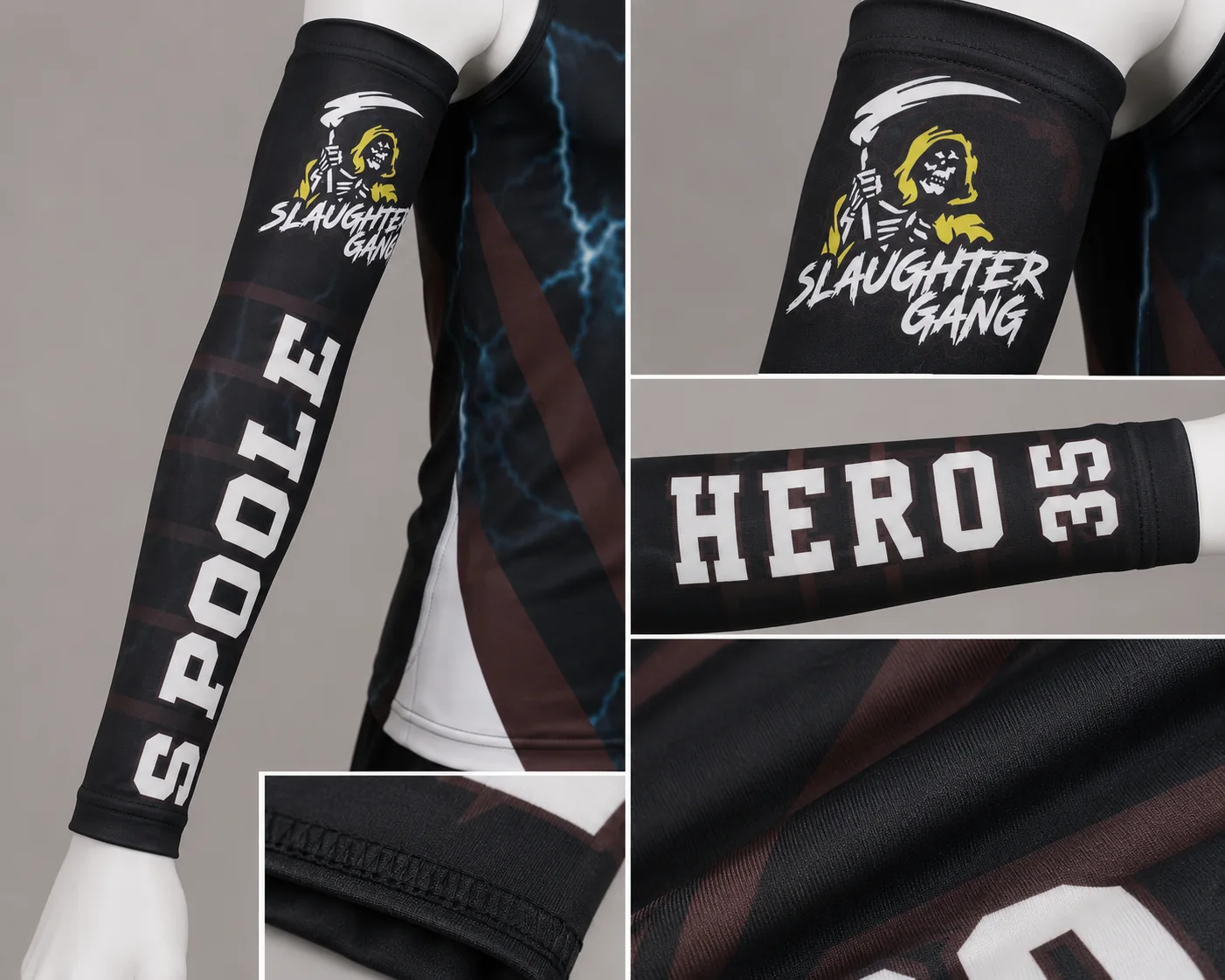 Custom Sports Arm Sleeves Logo, stitching and fabric details