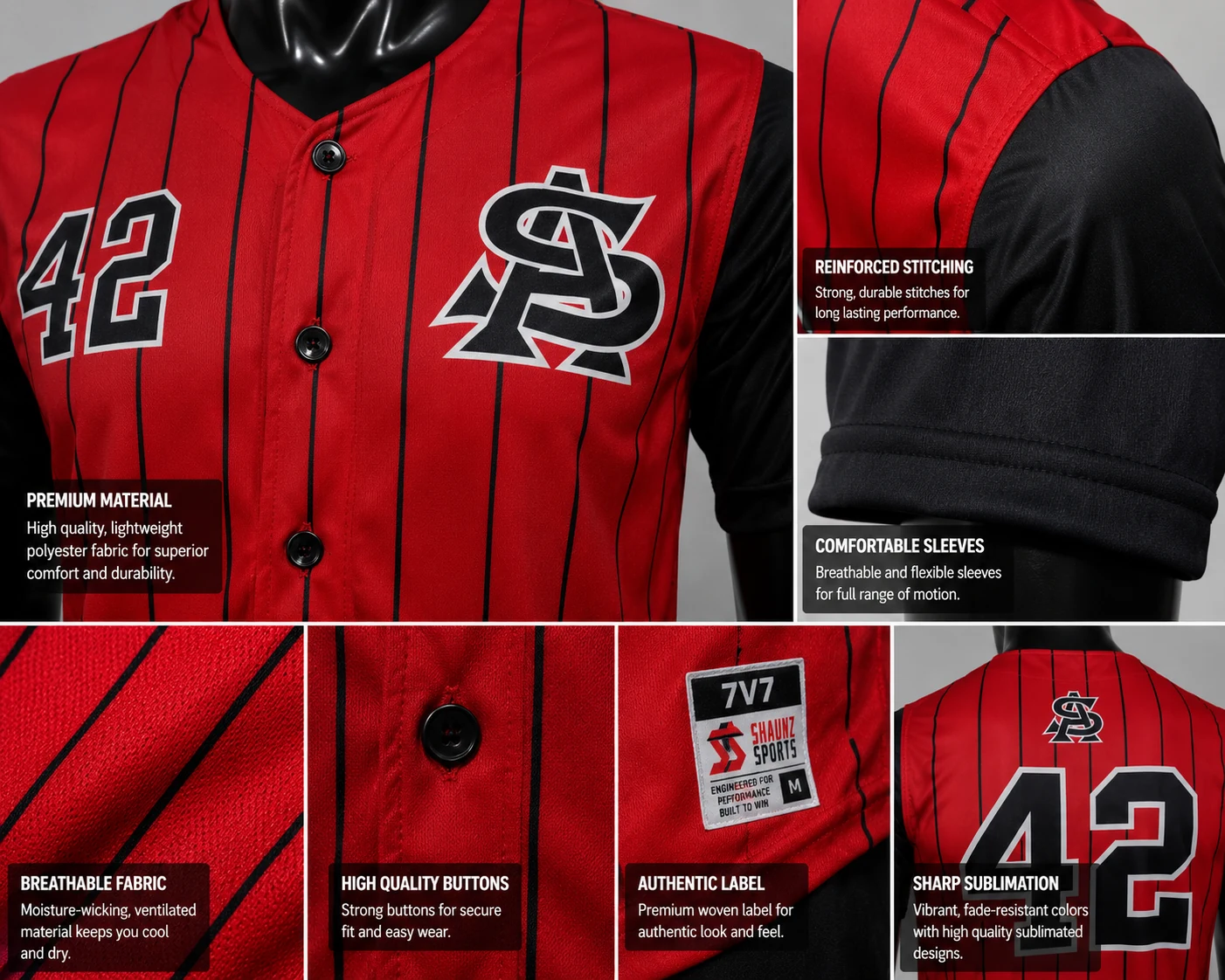 Red & Black Baseball Uniform Detail view