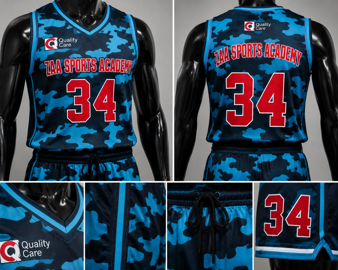 Blue Camo Basketball Uniform Detail view