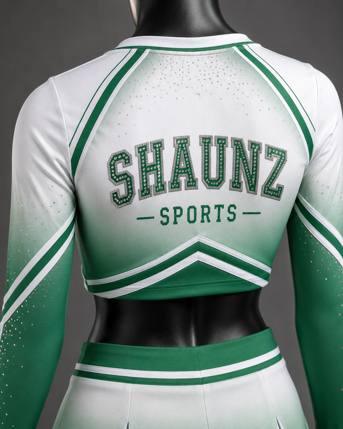 Green & White Cheer Uniform Close-up view