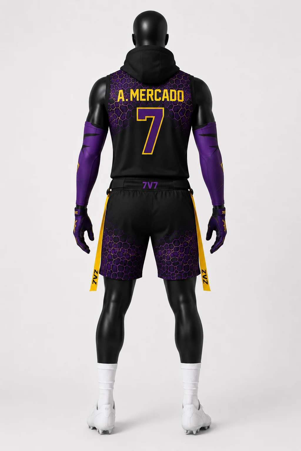 Black & Purple 7v7 Flag Football Uniform Back view