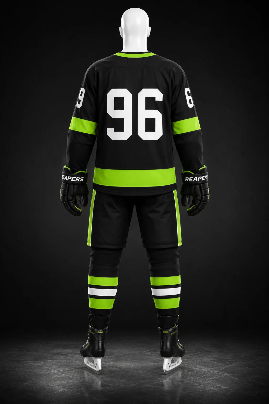 Black & Neon Green Ice Hockey Uniform Back view