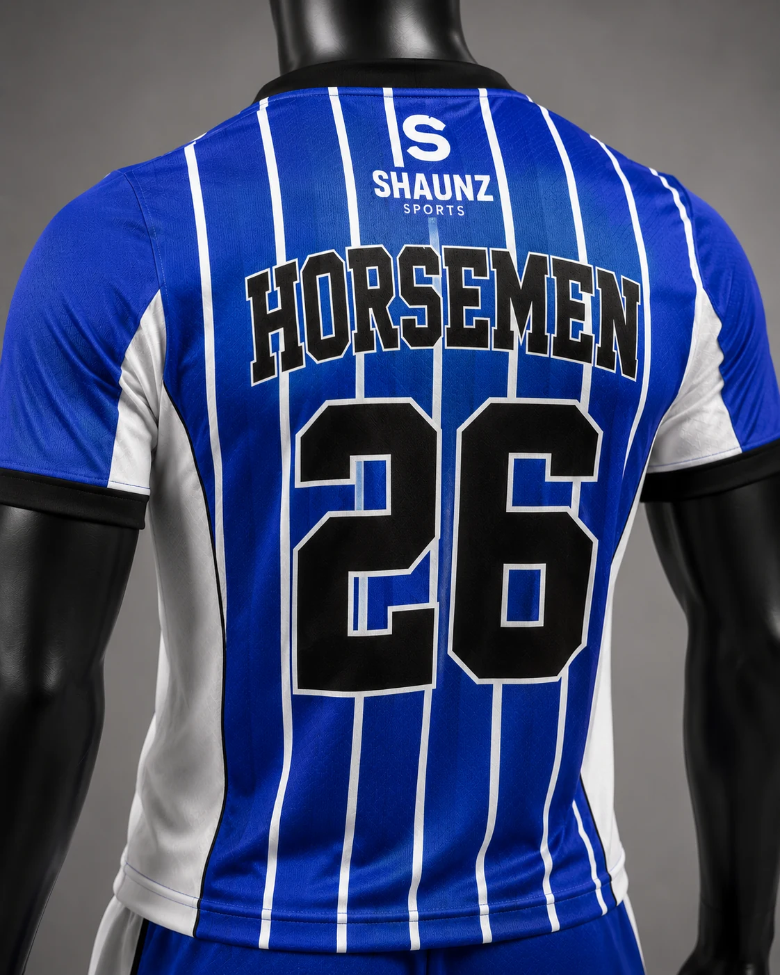 Blue & White Soccer Uniform Close-up view