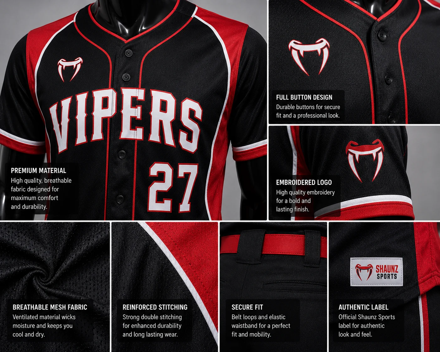 Black & Red Softball Uniform Detail view