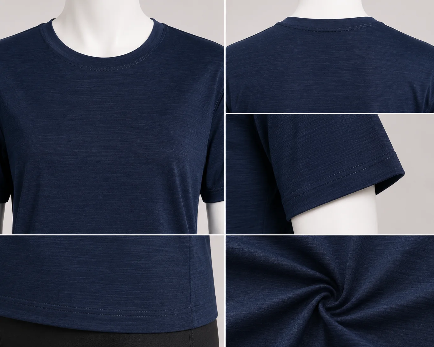 Women's Active T-Shirt Neckline, sleeve, hem and fabric details