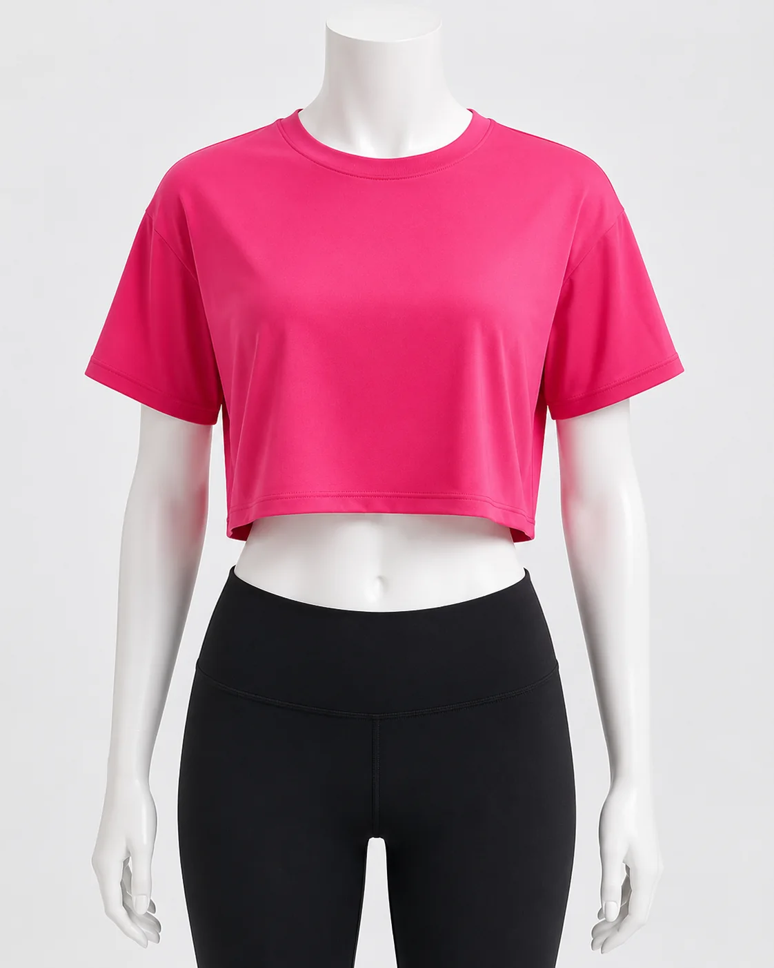 Women's Activewear Crop Top Neckline, sleeve, hem and fabric details