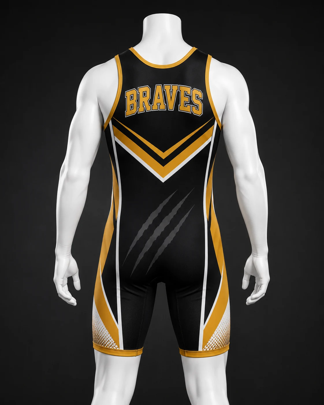 Black & Gold Wrestling Singlet Back view