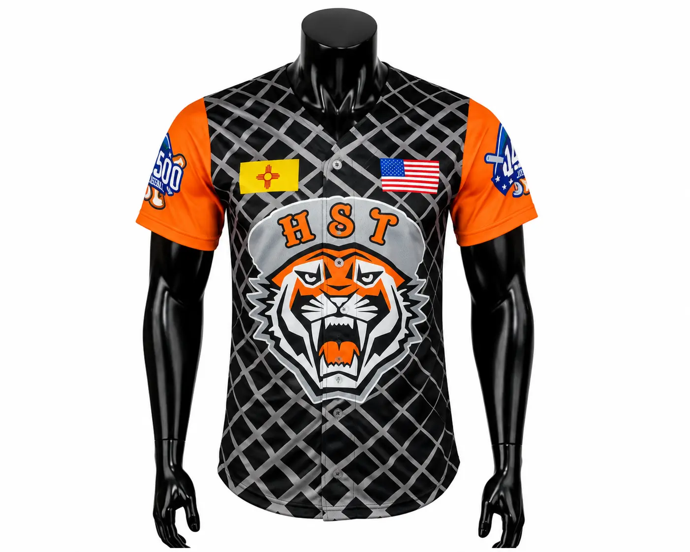 Black, Grey & Orange Tiger Baseball Uniform