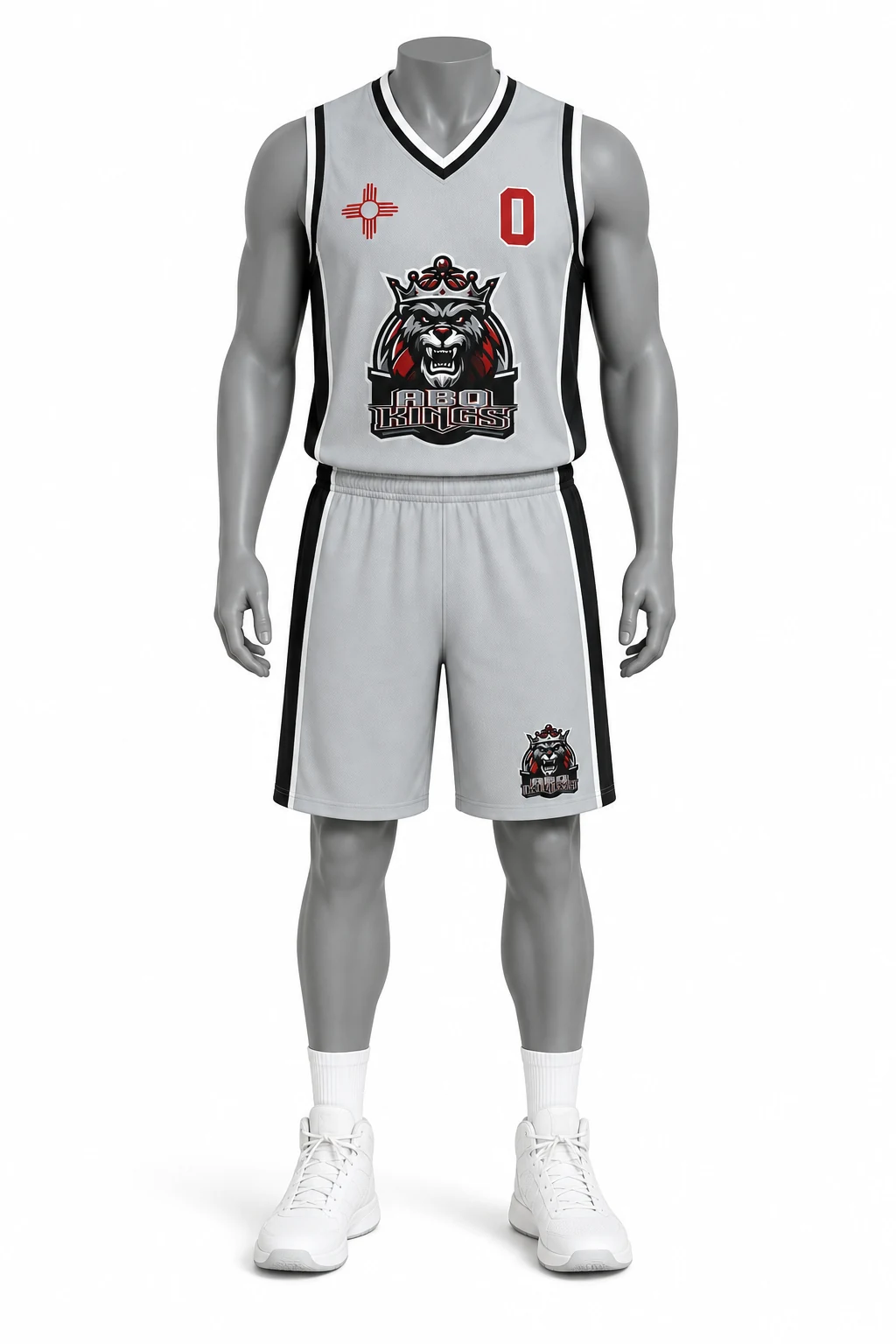White, Black & Red Basketball Uniform