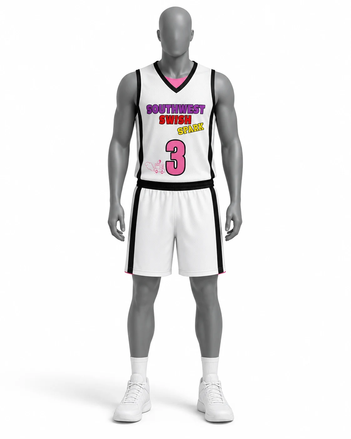 White & Pink Basketball Uniform