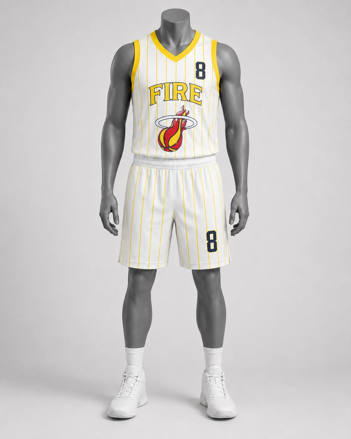 White & Yellow Fire Basketball Uniform