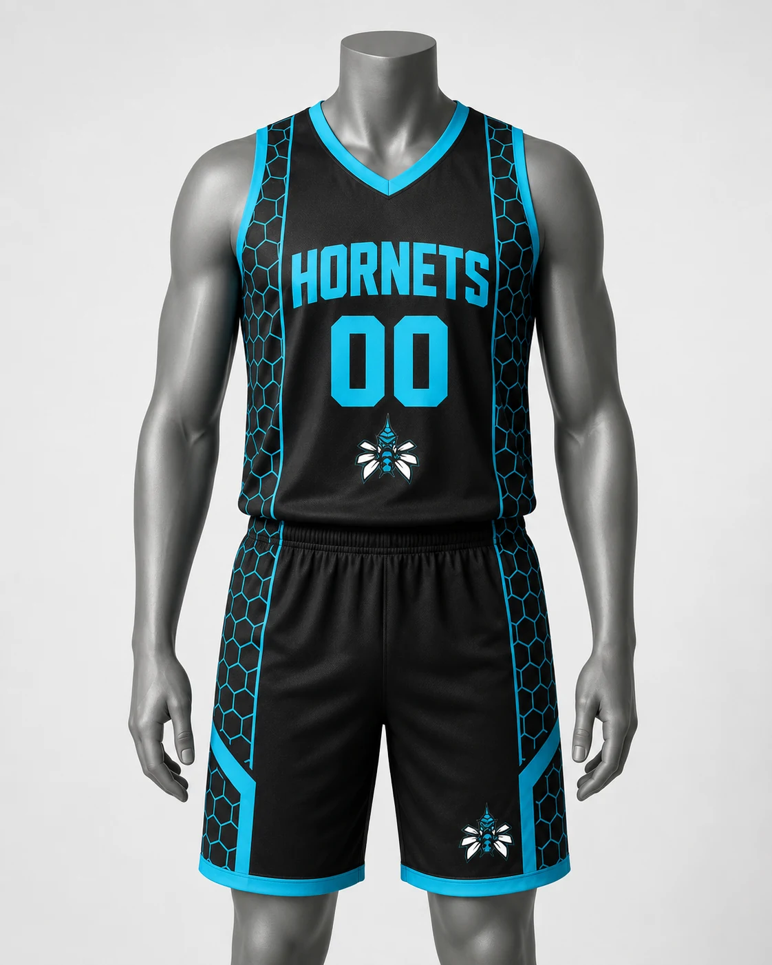 Black & Cyan Hornets Basketball Uniform