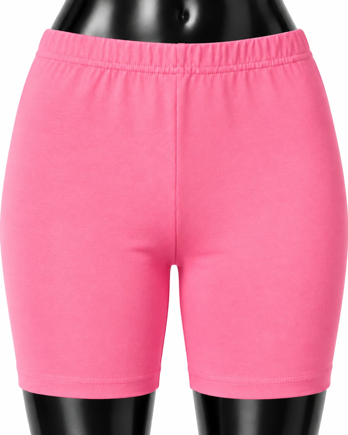 Pink Elastic-Waist Biker Shorts Waistband seam detail view