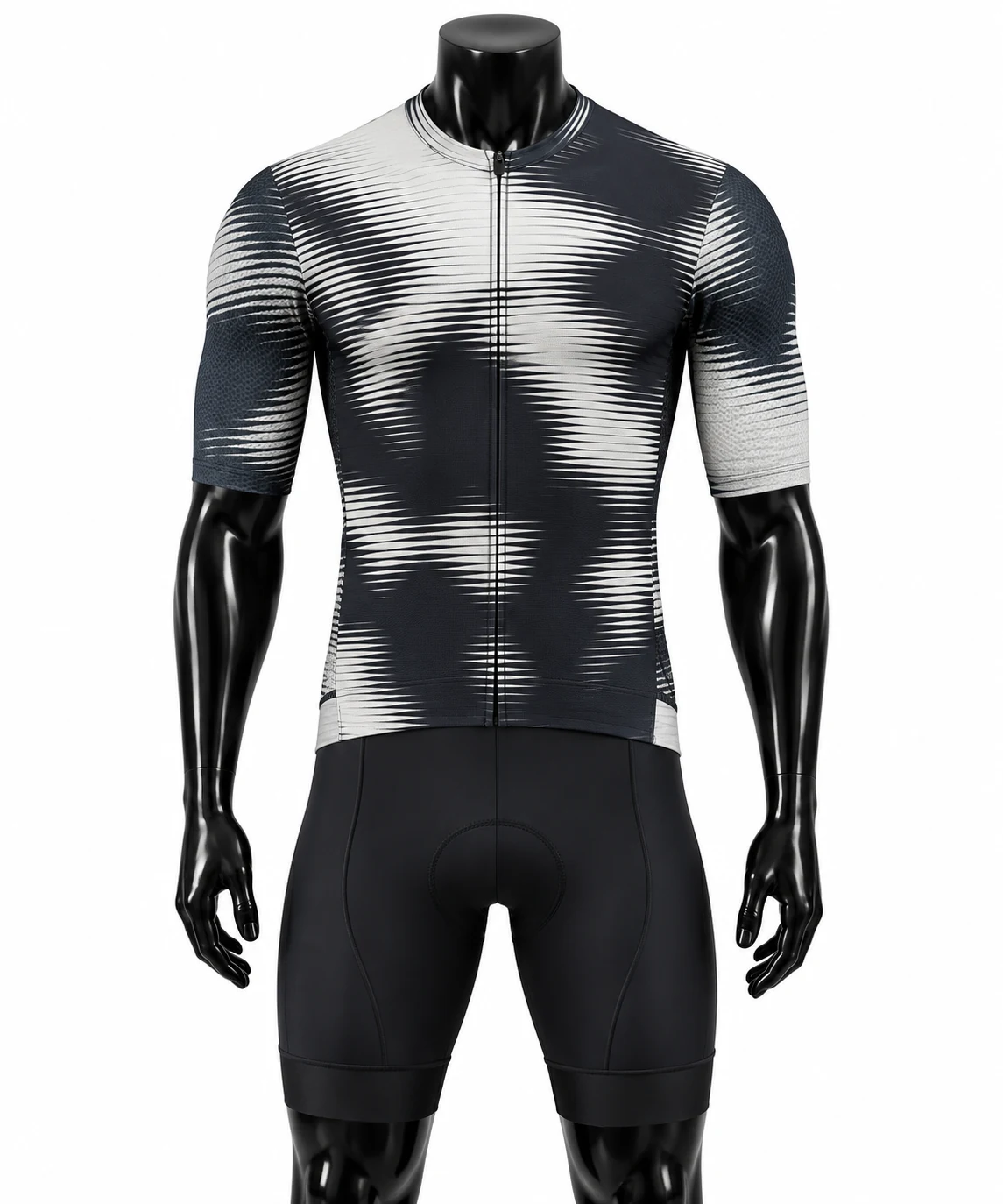 Black & White Wave Custom Cycling Uniform Back view