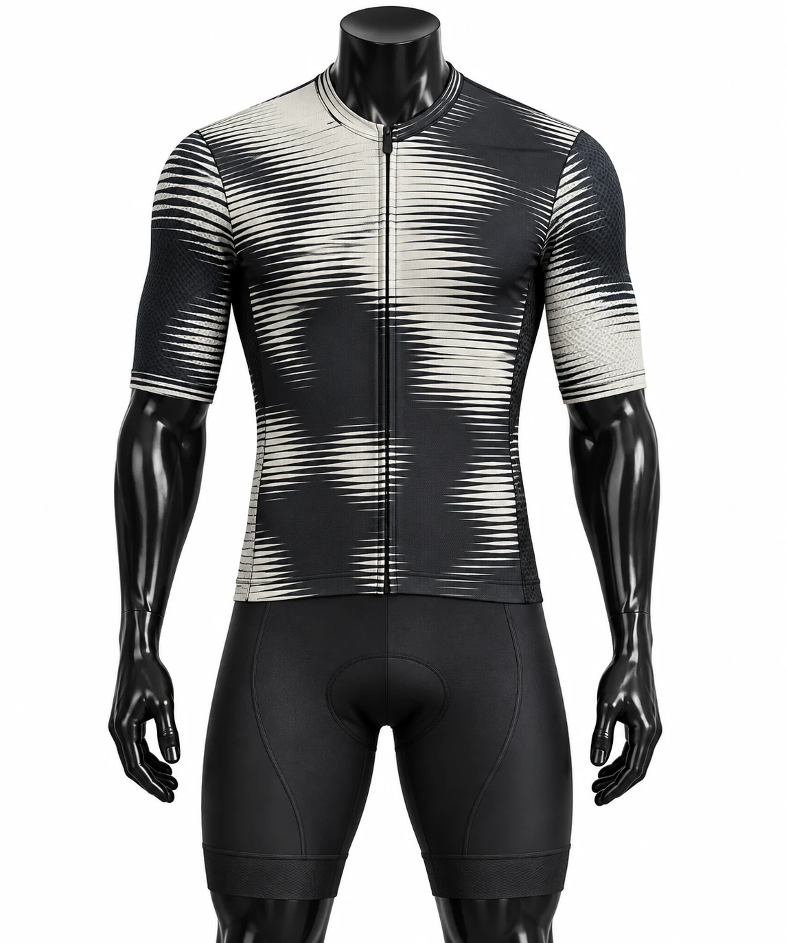 Black & White Wave Custom Cycling Uniform Front alternate view