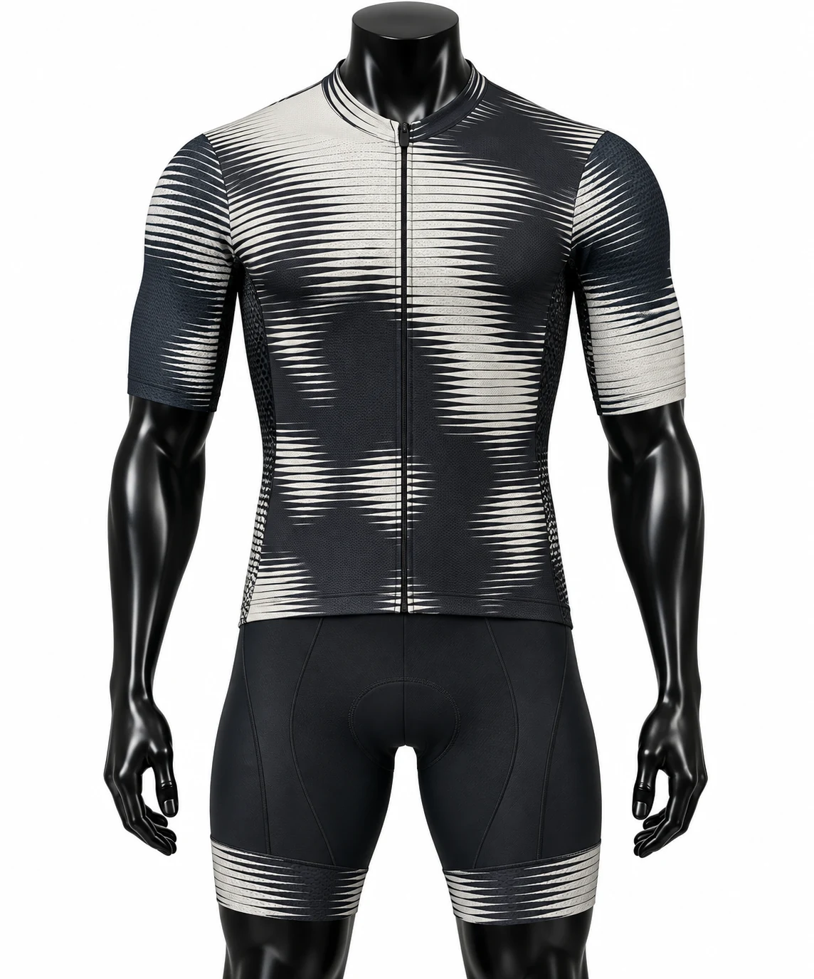 Black & White Wave Custom Cycling Uniform Front kit view