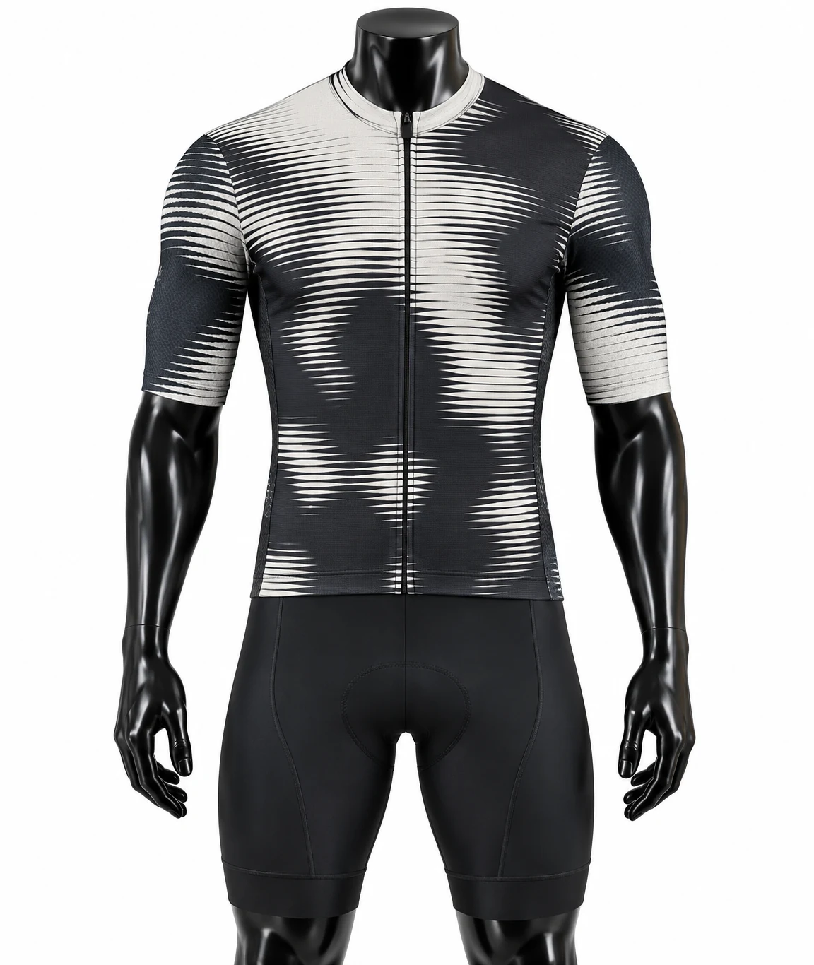 Black & White Wave Custom Cycling Uniform front view