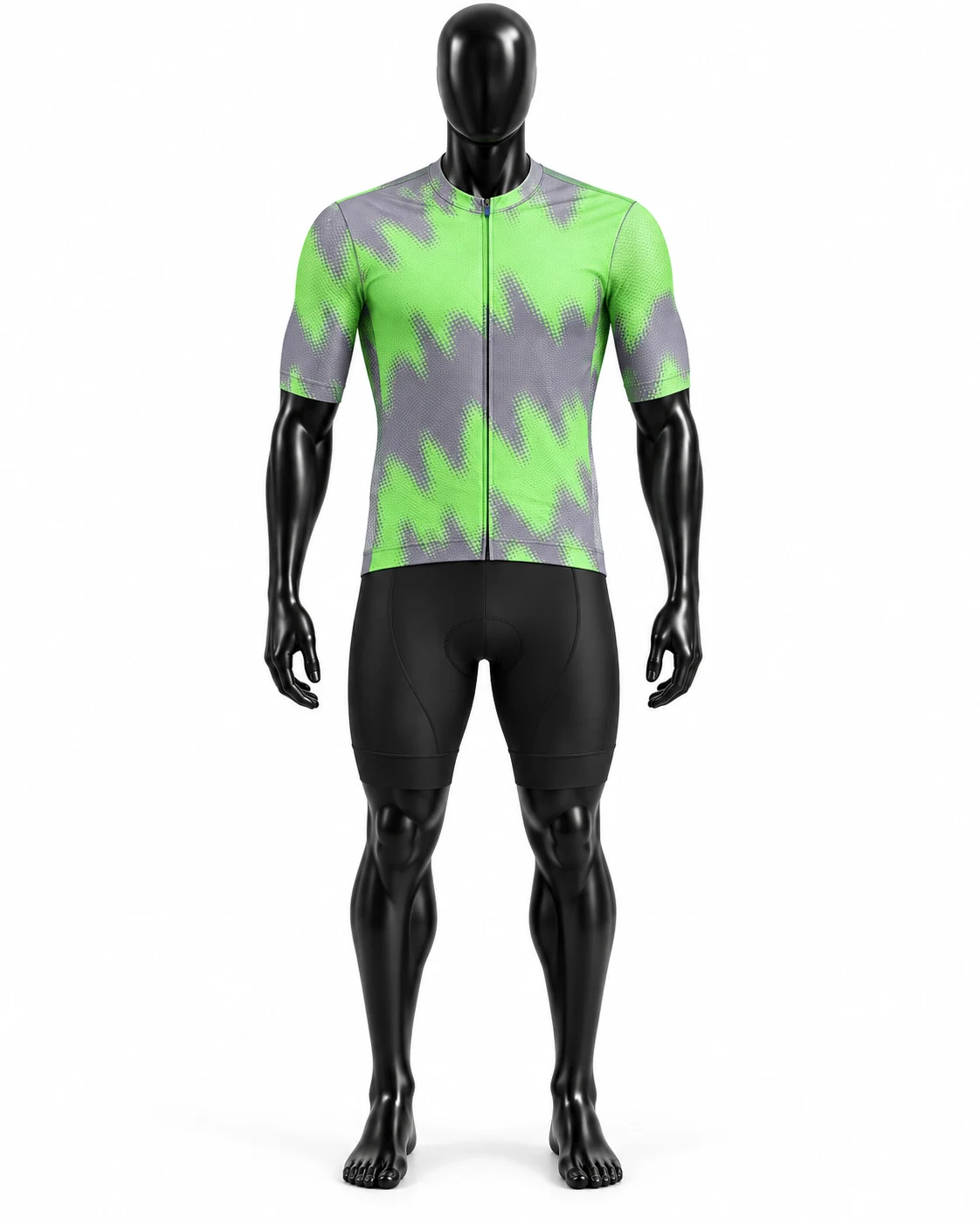 Lime Green & Gray Custom Cycling Uniform front view