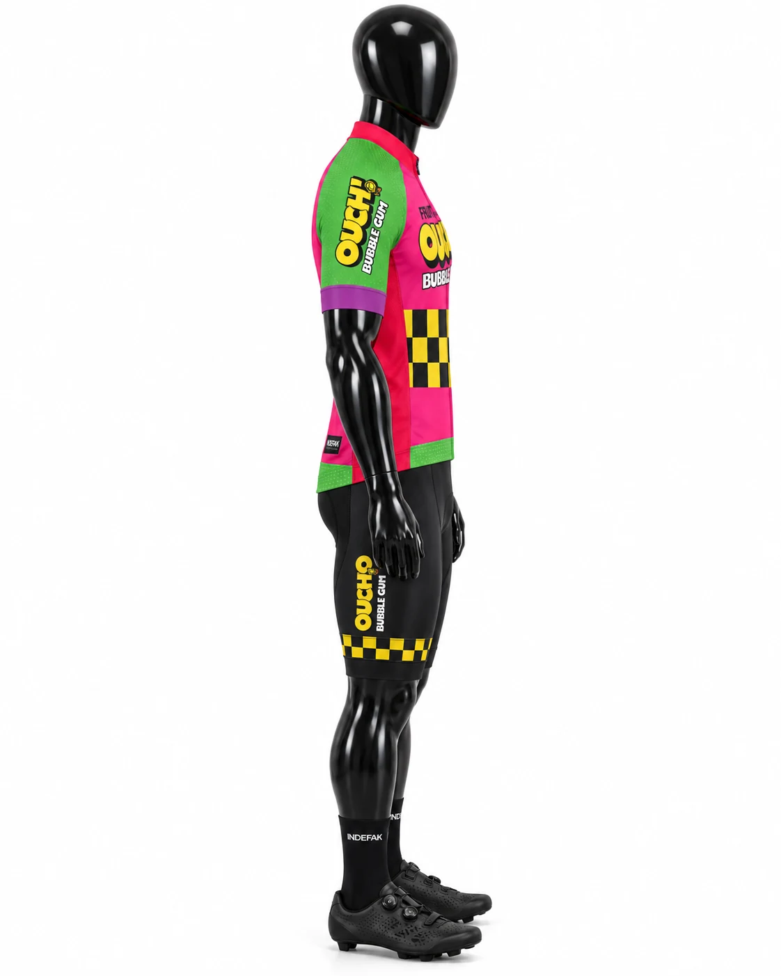 Pink Green & Yellow Checkerboard Custom Cycling Uniform Side view