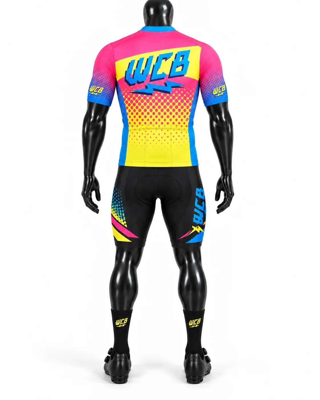 Pink Yellow & Blue Custom Cycling Uniform Back view