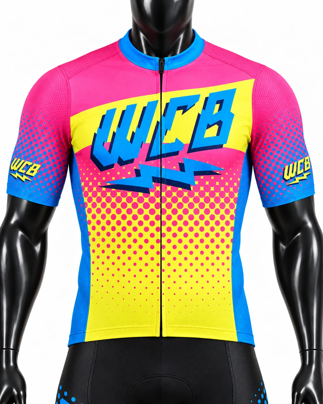 Pink Yellow & Blue Custom Cycling Uniform Detail view