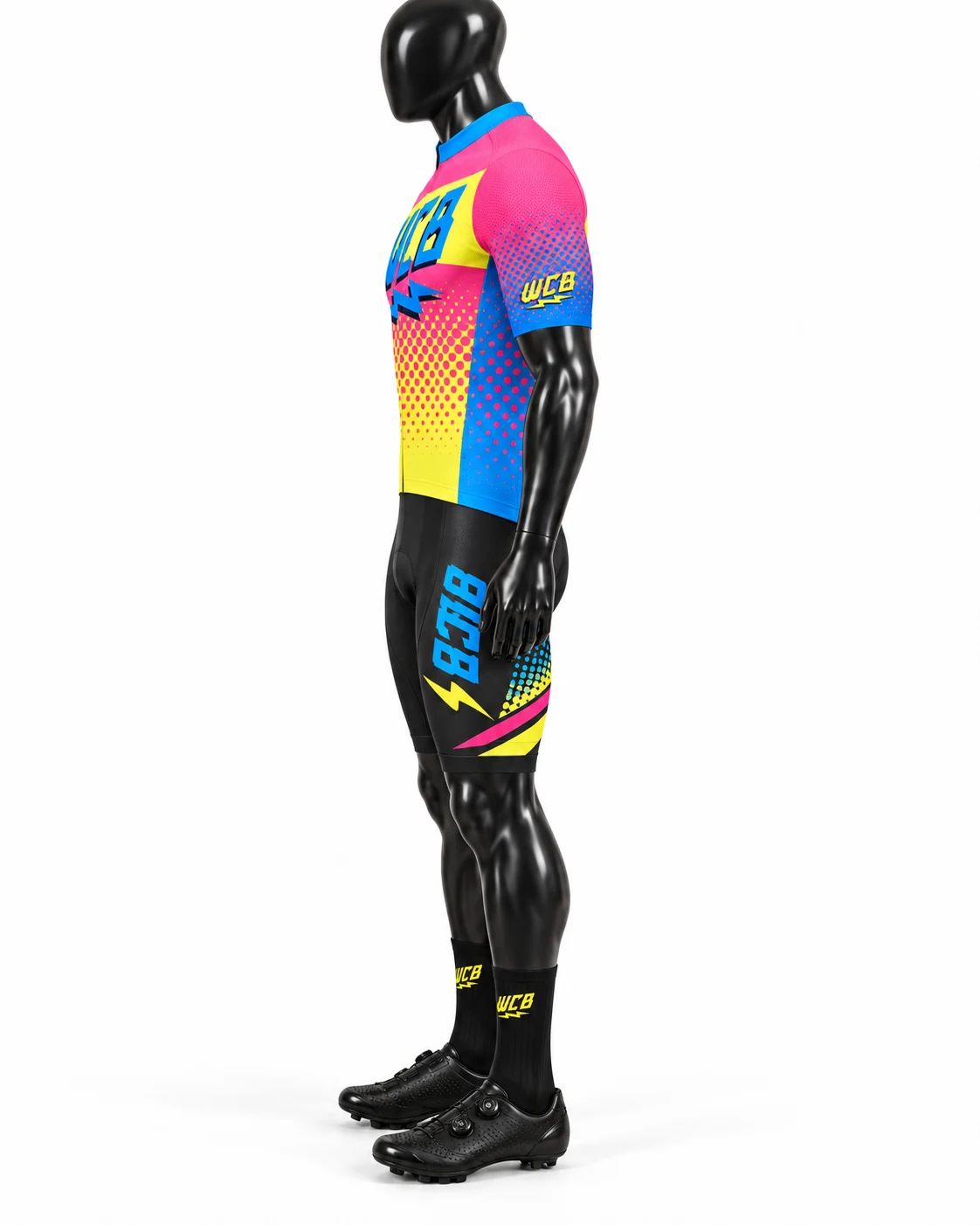 Pink Yellow & Blue Custom Cycling Uniform Left side view