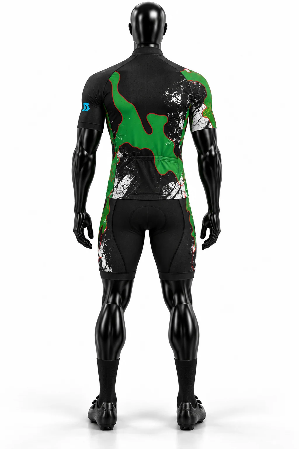 Black & Green Long-Sleeve Custom Cycling Uniform Back view