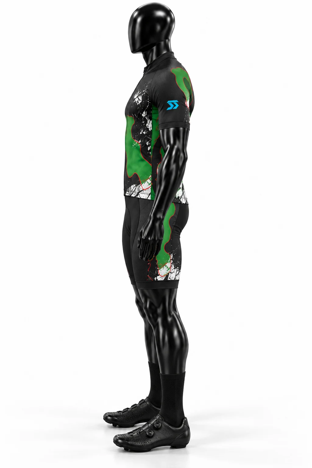 Black & Green Long-Sleeve Custom Cycling Uniform Side view