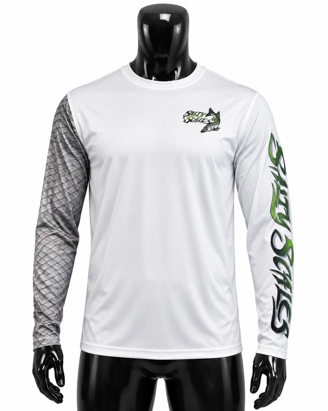 White & Green Custom Fishing Jersey front view