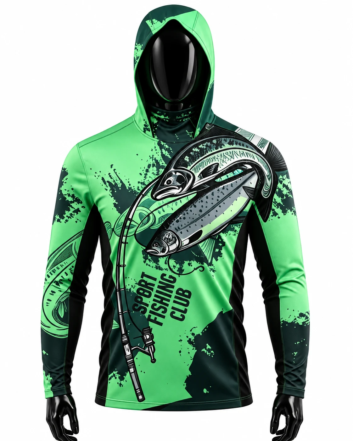 Neon Green Hooded Fishing Jersey front view