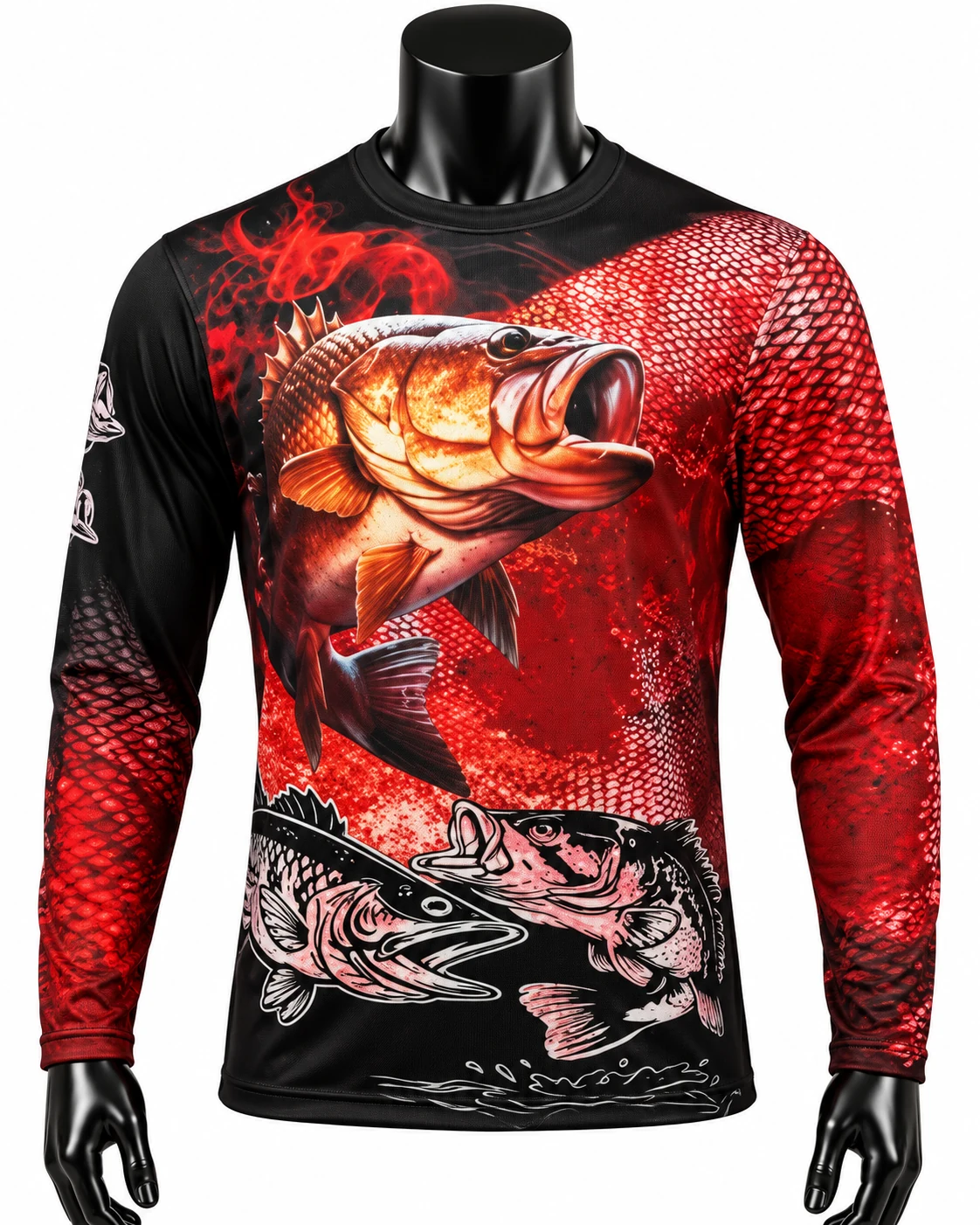 Red & Black Sublimated Fishing Jersey front view