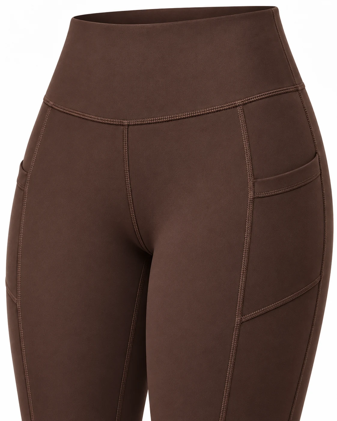 Chocolate Brown High-Waist Pocket Leggings Waistband pocket detail view