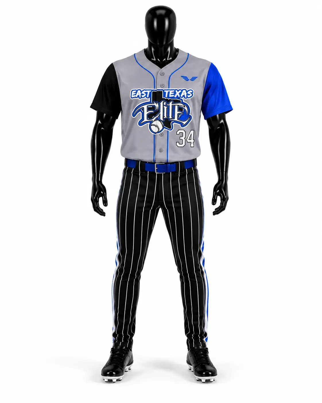 Grey, Royal Blue & Black Softball Uniform