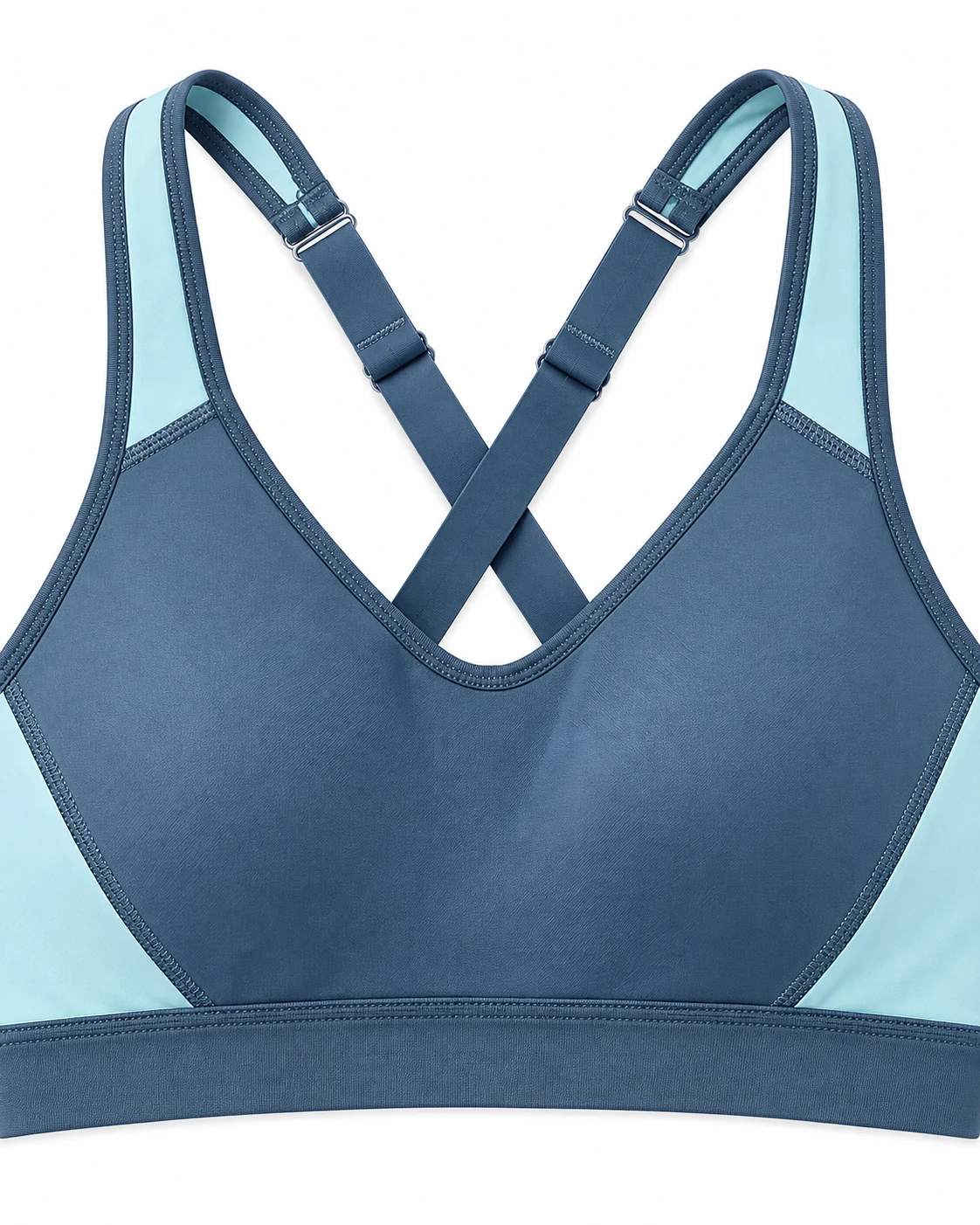 Slate Blue & Mint Cross-Back Sports Bra Detail view