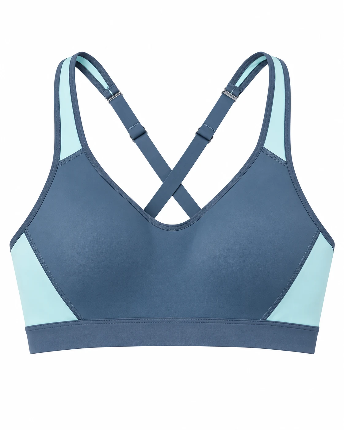 Slate Blue & Mint Cross-Back Sports Bra front view