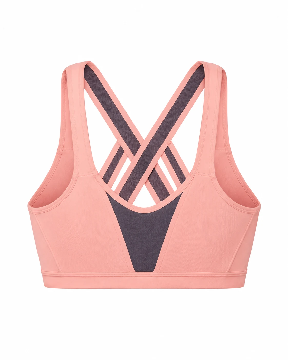 Peach & Charcoal Cross-Back Sports Bra Back view