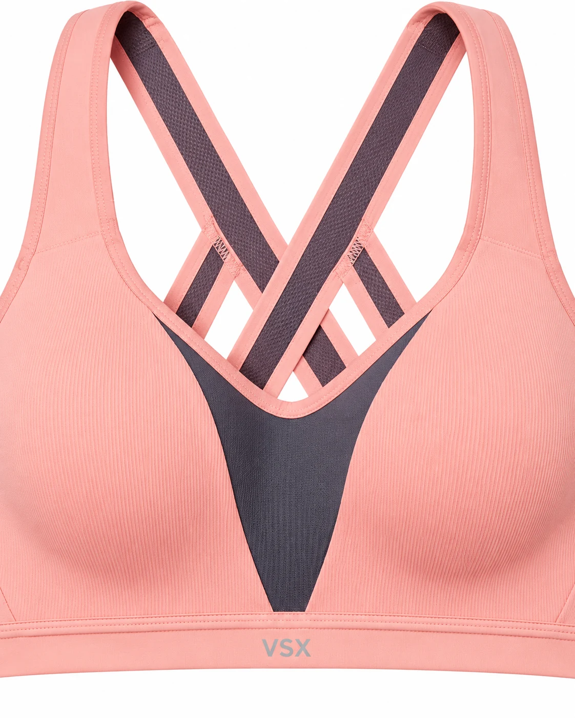 Peach & Charcoal Cross-Back Sports Bra Detail view