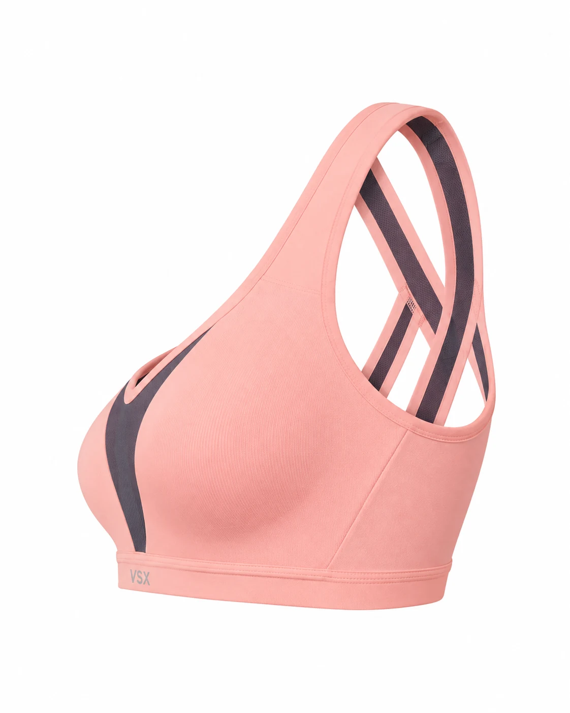 Peach & Charcoal Cross-Back Sports Bra Opposite side view
