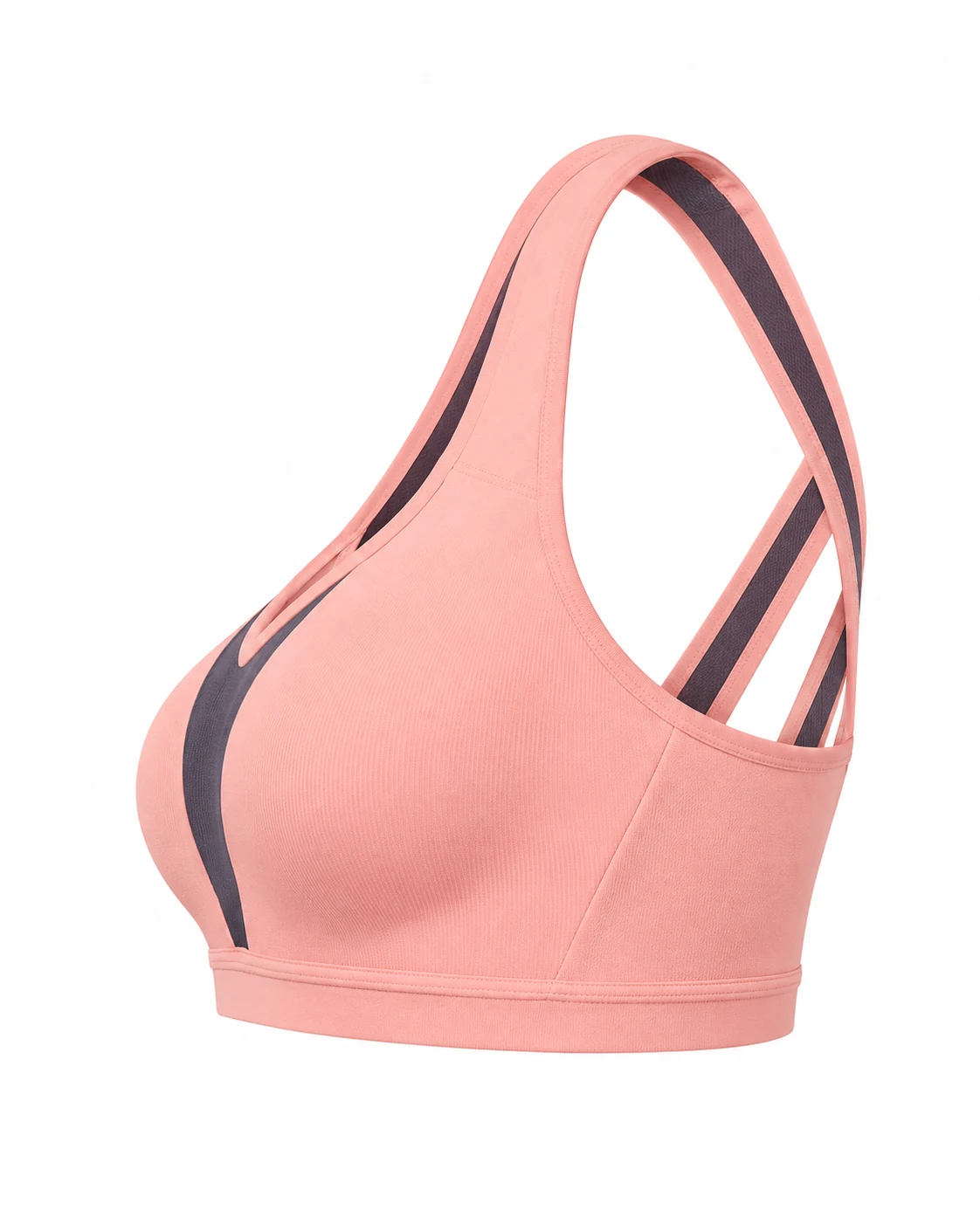 Peach & Charcoal Cross-Back Sports Bra Side view