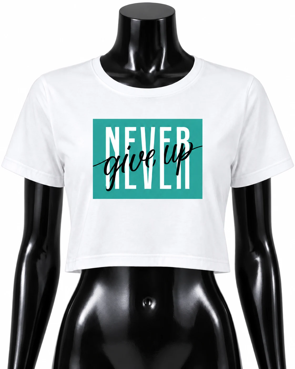 White Never Give Up Short-Sleeve Crop Top Front alternate view