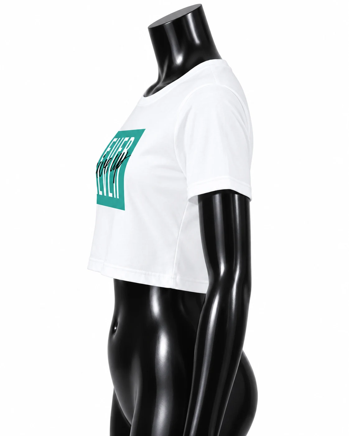 White Never Give Up Short-Sleeve Crop Top Side alternate view