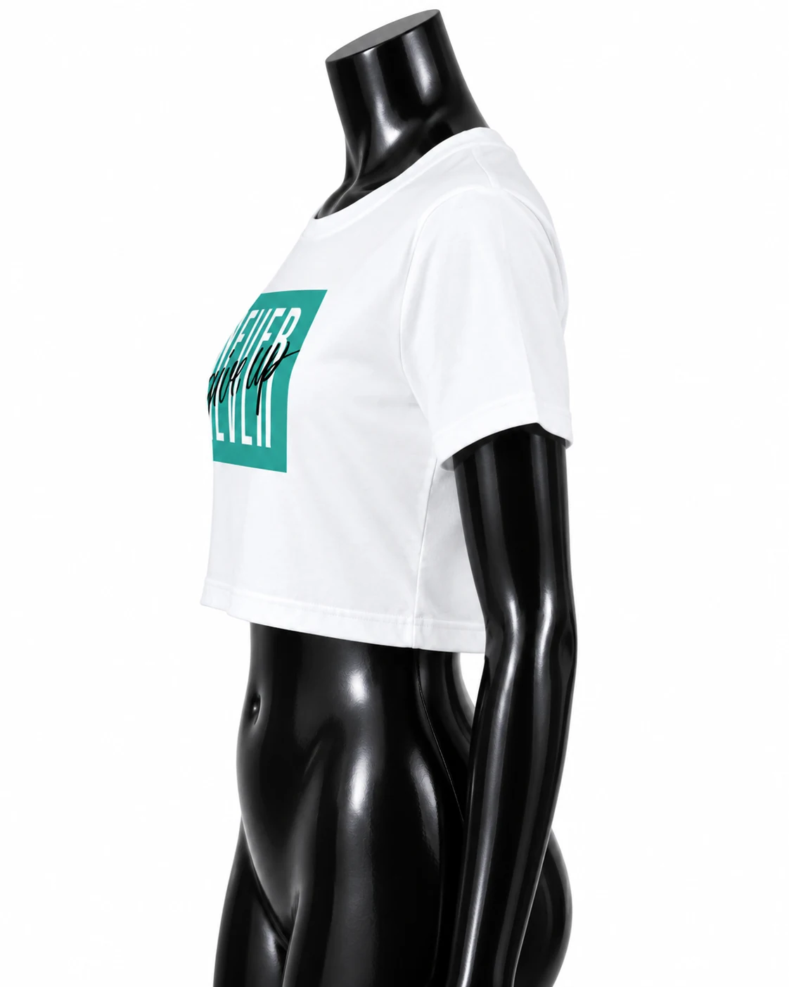 White Never Give Up Short-Sleeve Crop Top Side view
