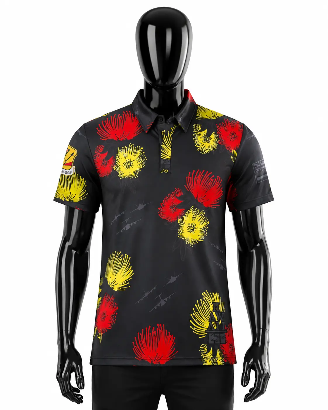 Black, Red & Yellow Floral Polo Shirt