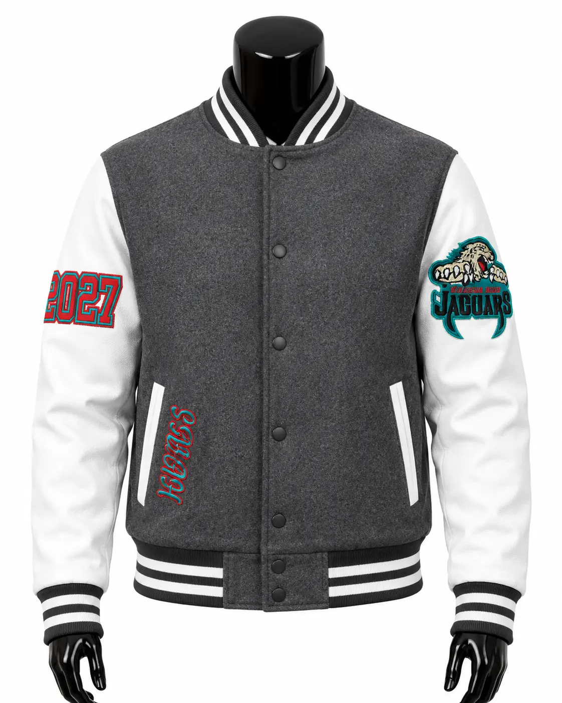 Charcoal, White & Teal Jaguars Varsity Jacket