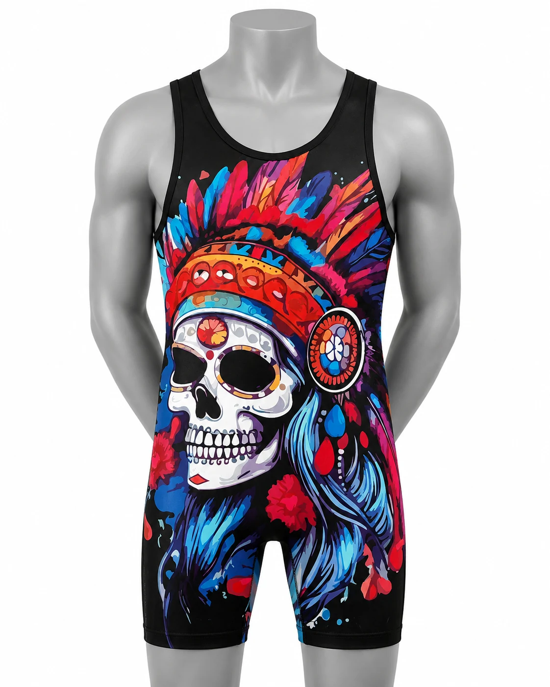 Multicolor Skull Wrestling Singlet
